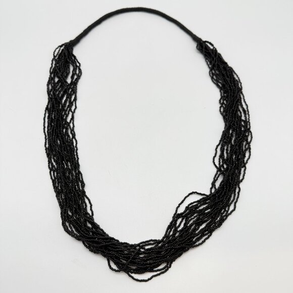 Black Multi-Strand Seed Bead Necklace With Fabric Loop Closure - Picture 2 of 7